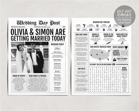 Newspaper Wedding Program .